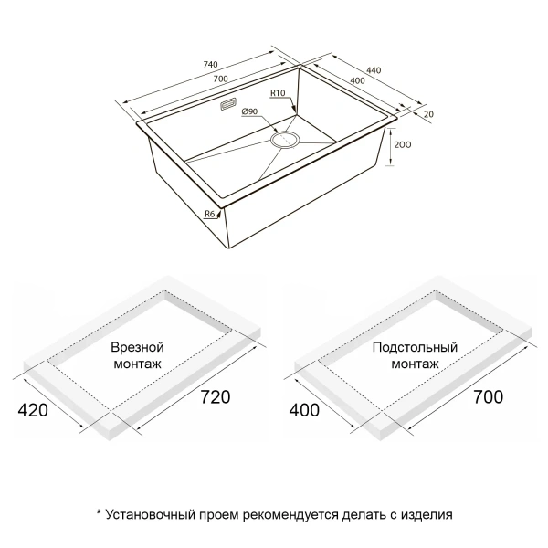 кухонная мойка paulmark next-skew pm887444-lg 74x44 см, светлое золото
